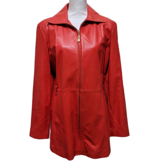 St. John Jackets & Blazers - St. John Collection Red Leather Long Coat Jacket